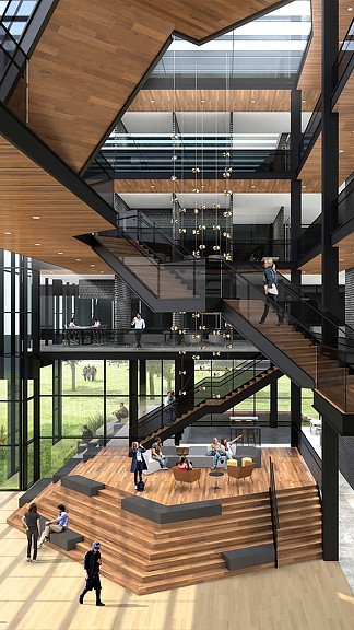 People walking inside a building.